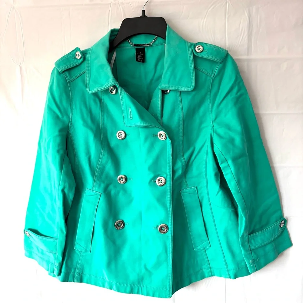 White House Black Market Green Swing Double Breasted Jacket SZ 8 Worn 1X - Picture 10 of 10